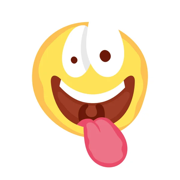 Verrücktes Emoji-Gesicht mit Zunge aus Narren-Ikone — Stockvektor