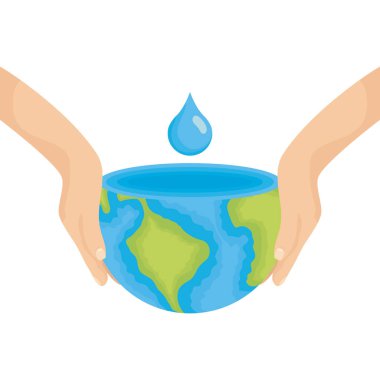 Eller dünya gezegenini su damlatarak kaldırıyor.