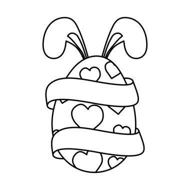 Mutlu paskalya yumurtaları kalpler ve kulaklar tavşan çizgisi ikonu