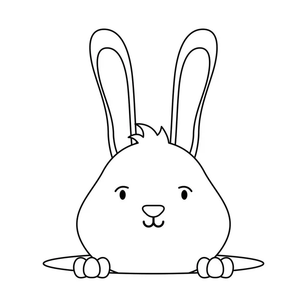 Mignon petit lapin de Pâques dans le style de ligne de caractère trou — Image vectorielle