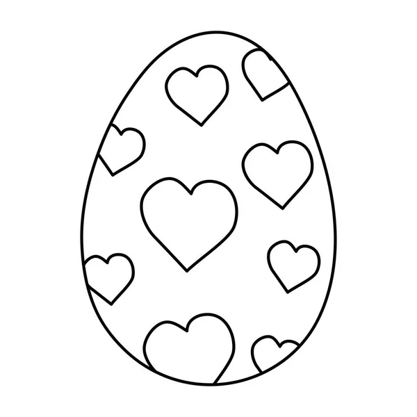 Feliz Pascua huevo pintura con corazones línea estilo icono — Vector de stock