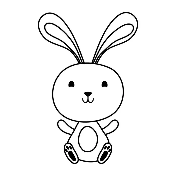 Bonito Páscoa pouco coelho sentado personagem ícone de estilo de linha — Vetor de Stock