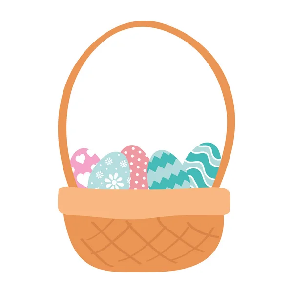 Huevos de Pascua feliz pintado en la cesta — Vector de stock