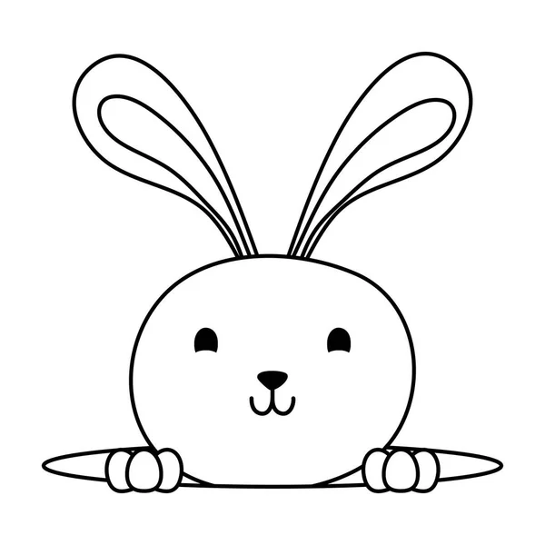 Cute easter little rabbit in hole character line style icon — Stock Vector