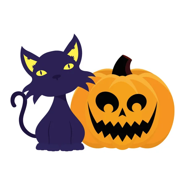 Visage de citrouille halloween avec chat noir — Image vectorielle