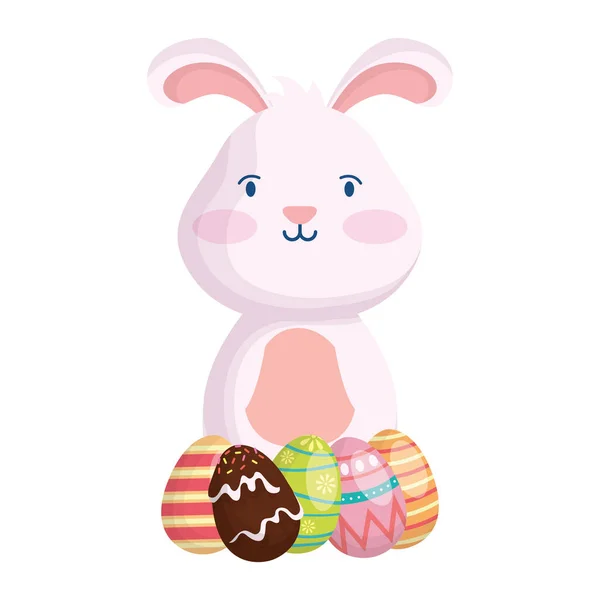 cute easter little rabbit with eggs painted character