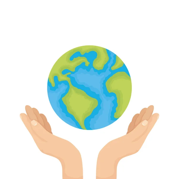 Ręce podnoszące świat planeta Ziemia — Wektor stockowy