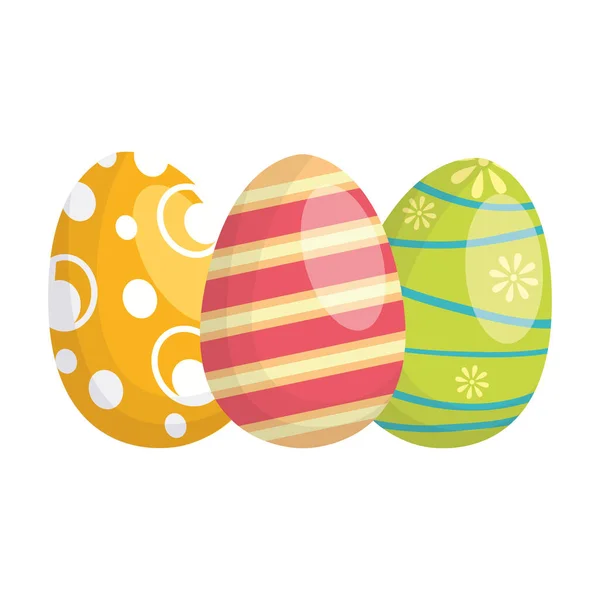 Happy easter three eggs paint icons — Stock Vector