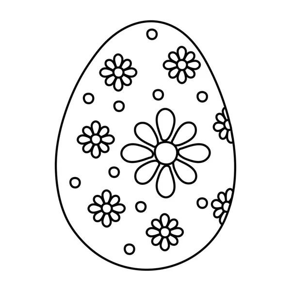 Feliz Pascua huevo pintura con flores línea estilo icono — Vector de stock