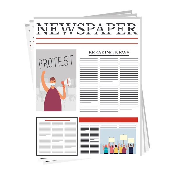 Jornal de notícias com o homem e grupo de pessoas protestando — Vetor de Stock