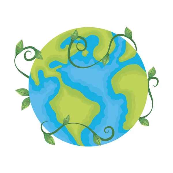 Planeta tierra mundial con planta trepadora — Vector de stock