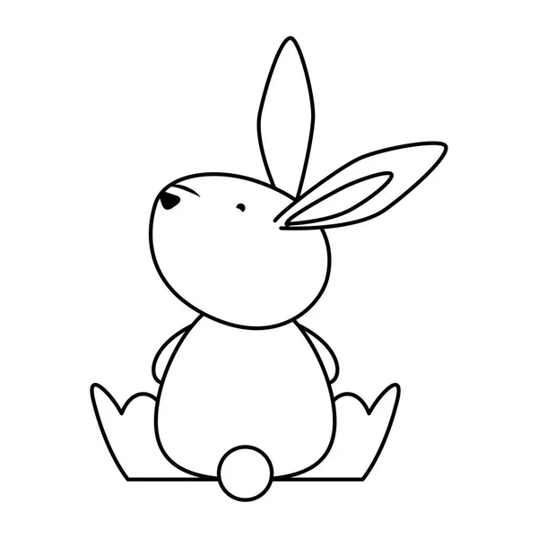 Милый пасхальный кролик сидит сзади символ линии характера — стоковый вектор