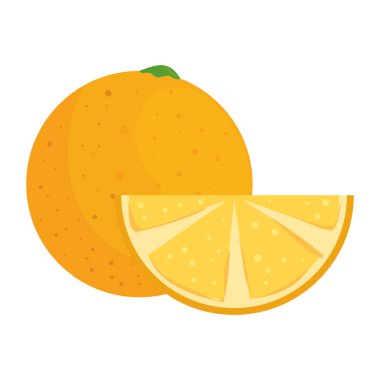 turuncu ve dilimlenmiş, sağlıklı meyve, beyaz arka planda.