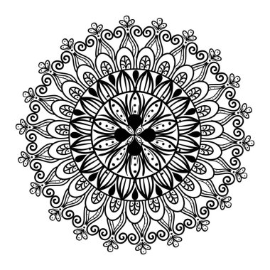 Beyaz arka planda siyah çiçek lüks mandala, klasik lüks mandala, dekorasyon süslemesi