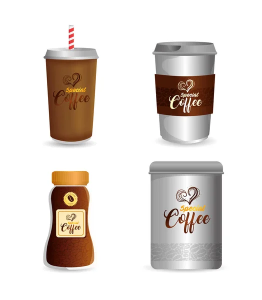 Branding-Mockup-Café, Corporate Identity-Mockup, Flaschen und Einweg-Spezialkaffee — Stockvektor