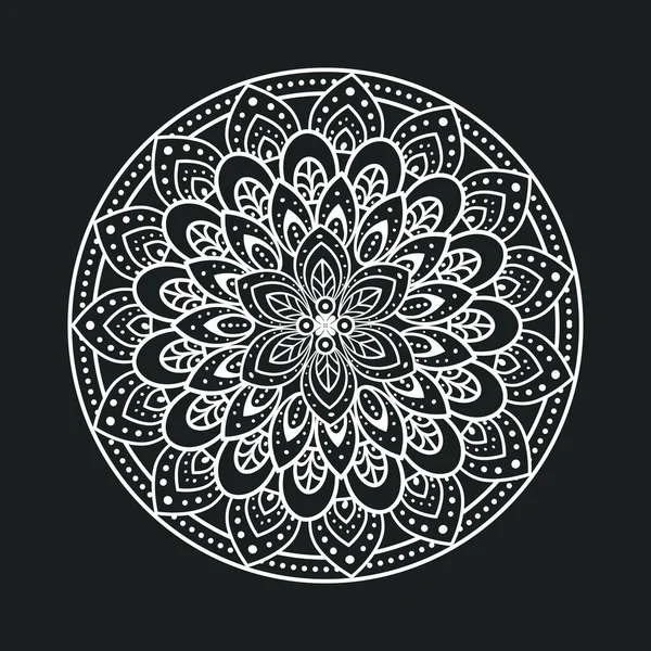 Siyah arka planda beyaz lüks mandala, klasik lüks mandala, süs dekorasyonu.