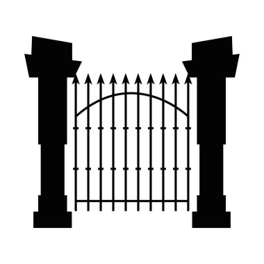 Beyaz arka planda, mezarlığın kapısı ve çiti.