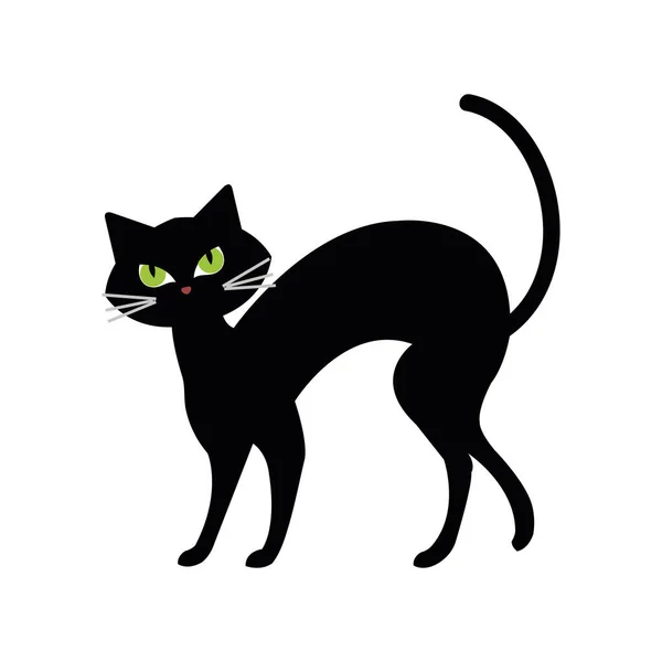 Halloween, słodkie czarny kot w białym tle — Wektor stockowy