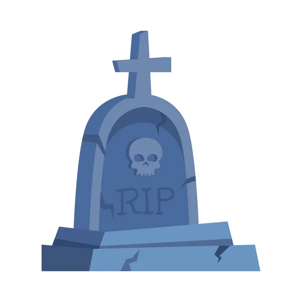 Pierre tombale halloween avec croix et crâne en fond blanc — Image vectorielle