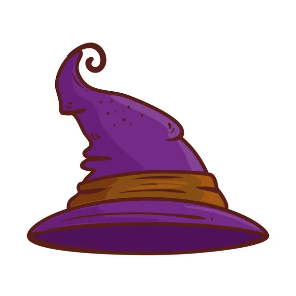 Halloween, sombrero de color púrpura bruja sobre fondo blanco — Vector de stock