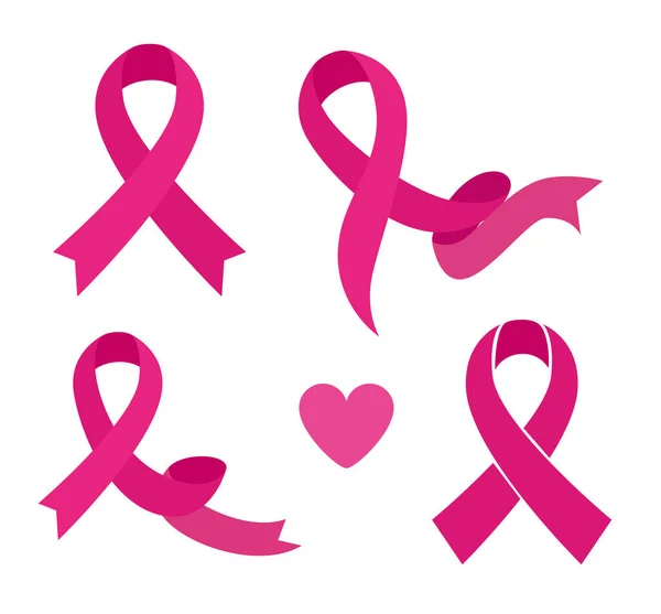 Conjunto de cintas de color rosa, símbolo de la conciencia mundial del cáncer de mama — Vector de stock