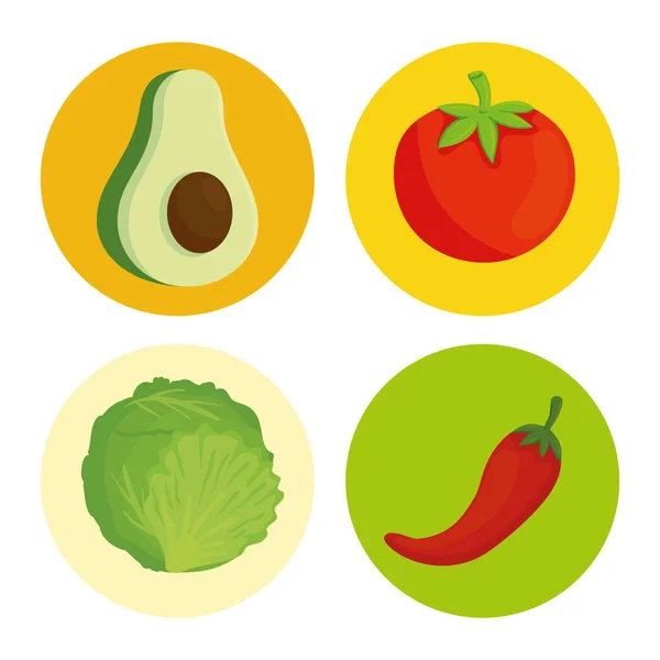 Frisches und gesundes Gemüse auf rundem Rahmen — Stockvektor