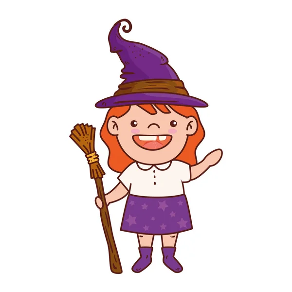 Girl disguised of witch for happy halloween celebration — Stock Vector