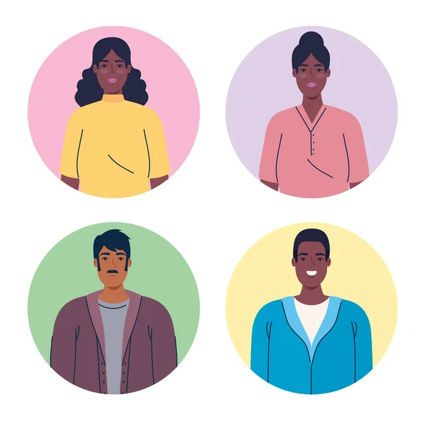 Kép emberek multi etnikai kerek keretek között, sokszínűség és multikulturalizmus koncepció — Stock Vector