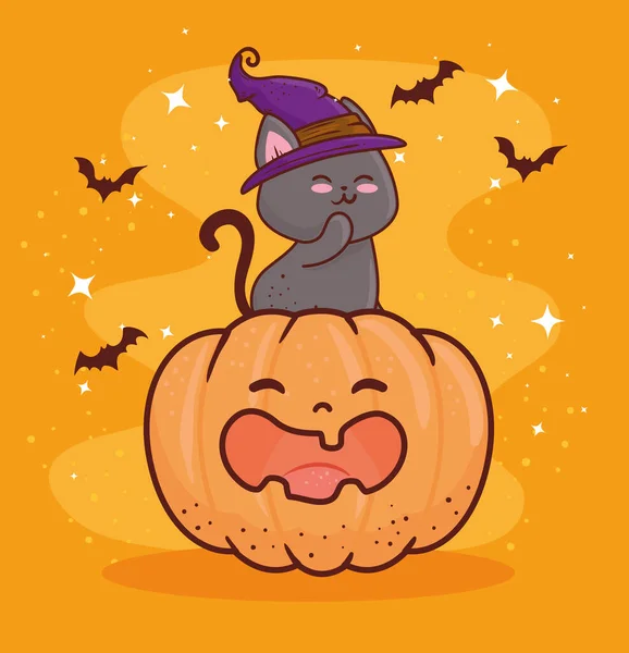 Bannière halloween heureuse avec jolie citrouille et chat — Image vectorielle