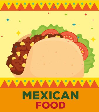 Meksika yemeği posteri ve lezzetli taco.