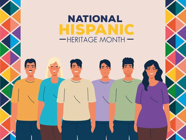 Mois national du patrimoine hispanique avec groupe de personnes multiethnique — Image vectorielle