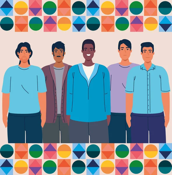 National hispanic heritage month and multiethnic group of men together — Stock Vector