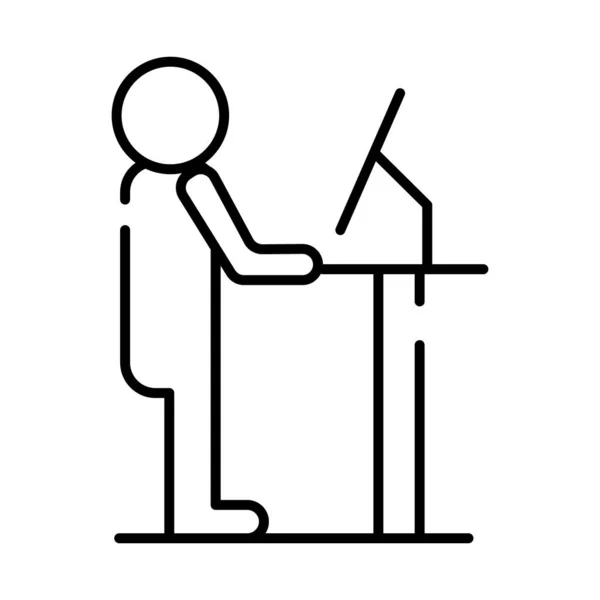 Menschliche Figur arbeitet im Desktop-Avatarzeilenstil-Symbol — Stockvektor