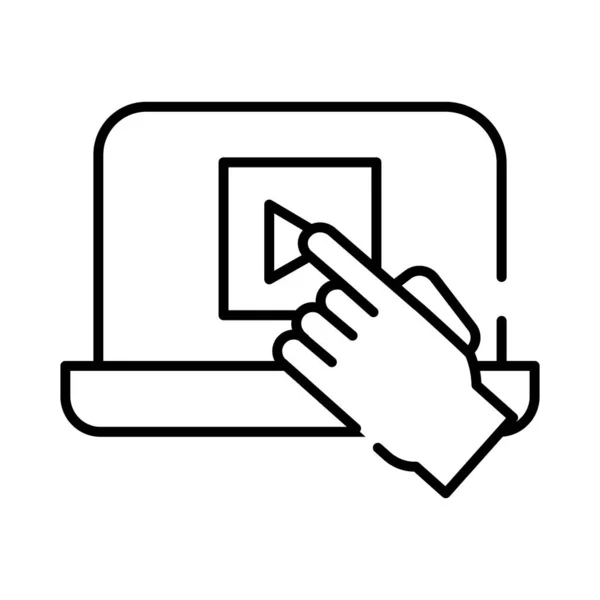 Computer portatile con icona stile linea lettore multimediale — Vettoriale Stock
