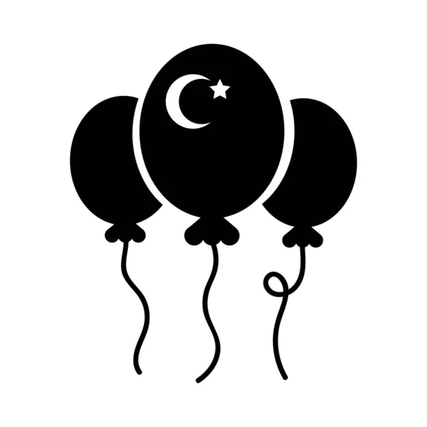 Cumhuriyet bayrami måne och stjärna symbol i ballonger helium silhuett stil — Stock vektor