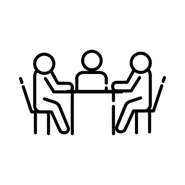 Csapatmunkások az asztali coworking line stílusú ikonon — Stock Vector