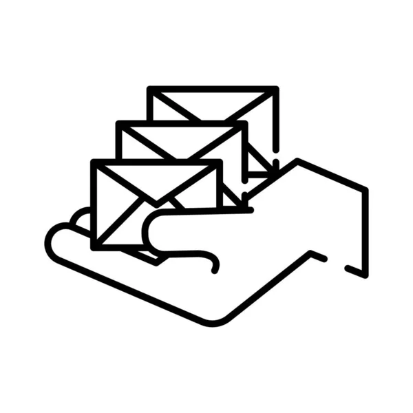Hand med kuvert linje stil ikon — Stock vektor