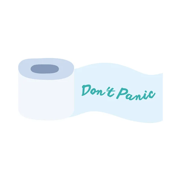 Dont panic lettering with toilet paper roll flat style — Stock Vector