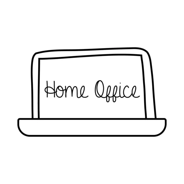 Home office campanha lettering em estilo linha laptop —  Vetores de Stock