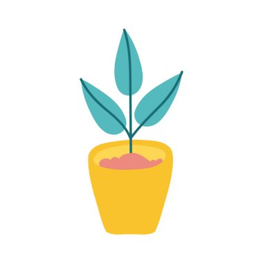 Seramik çömlek içinde ev bitkisi düz stil simgesi