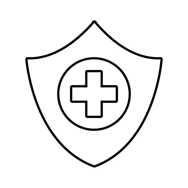 Cruz médica en escudo icono de estilo plano — Archivo Imágenes Vectoriales