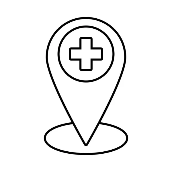 Cruz médica en pin ubicación icono de estilo plano — Vector de stock