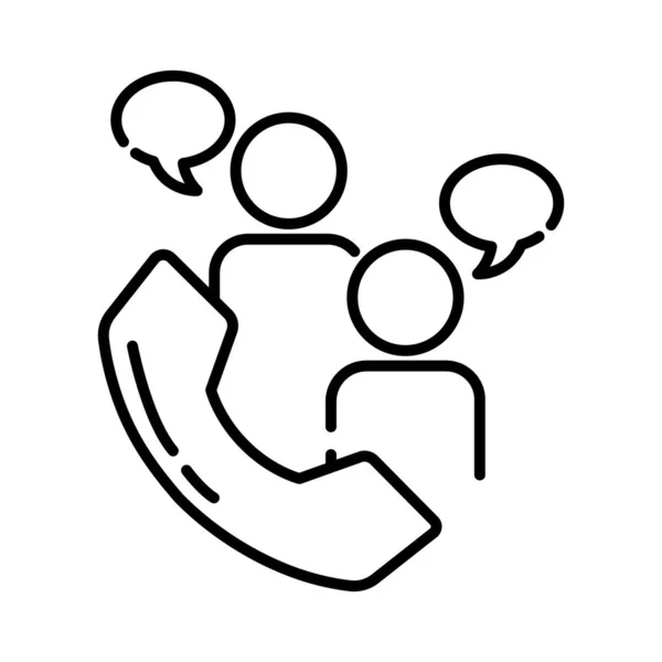 Teamworkers with speech bubbles and phone coworking line style icon — Stockový vektor