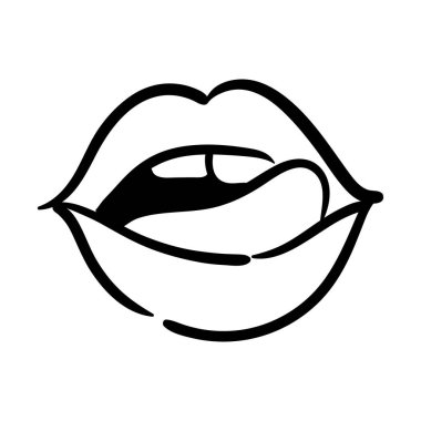 Seksi ağız ve dişler dilden çıkmış pop sanat çizgisi tarzı ikon