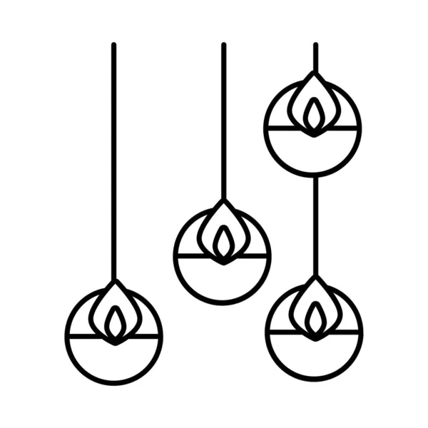 Diwali velas colgando línea estilo icono — Vector de stock