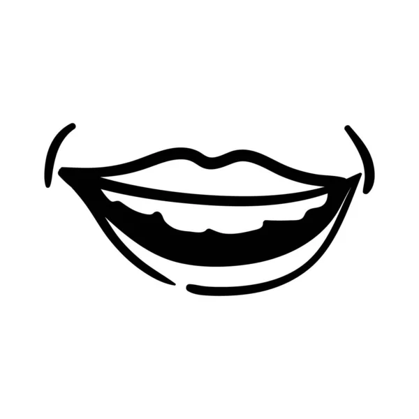 Sexi mouth and teeth pop art line style icon — Stock Vector