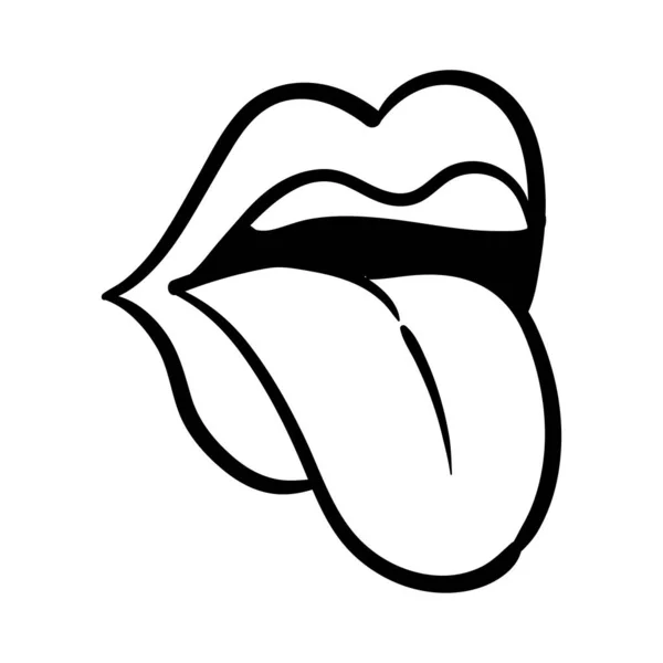 Sexi mond en tanden met tong uit pop art line stijl pictogram — Stockvector