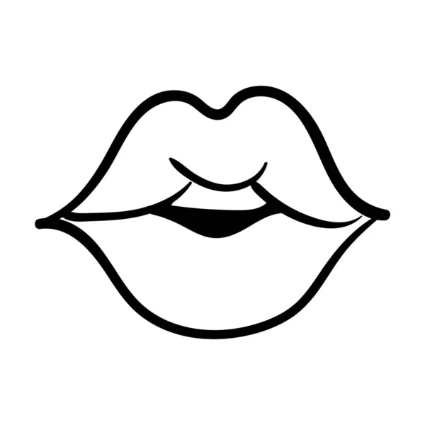 Sexi száj és fogak pop art line stílus ikon — Stock Vector