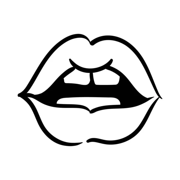 Sexi mouth and teeth pop art line style icon — 스톡 벡터