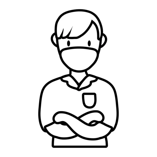 Homme portant un masque médical pour covid19 icône de style de ligne pandémique — Image vectorielle